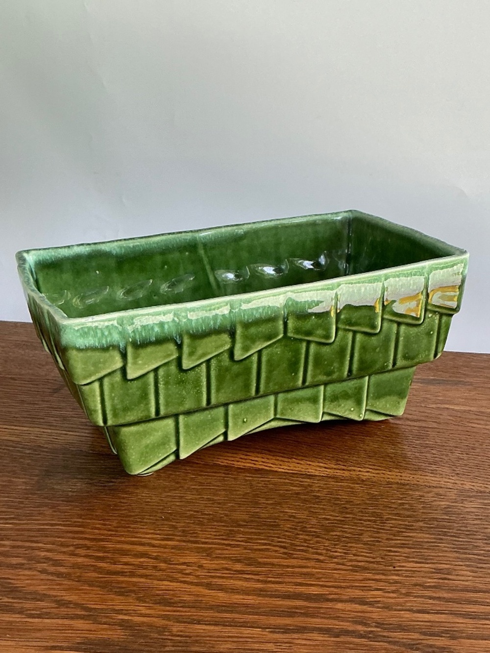 Vintage Cookson Pottery Green Basketweave Planter Mid Century CP-2808 USA